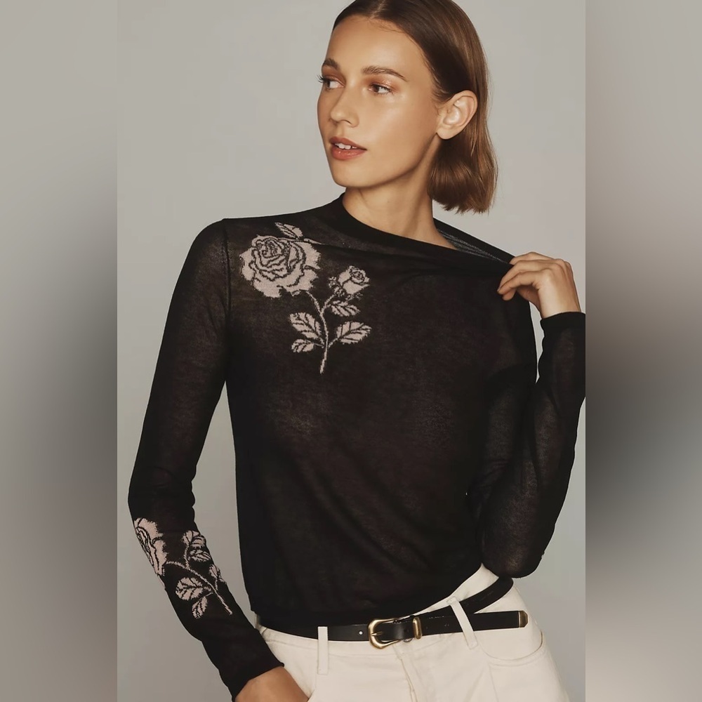 NWT Size XL - Maeve Sheer Floral Sweater